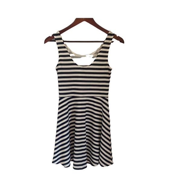 Divided cream with navy stripes tank top style dress size small - Picture 2 of 7